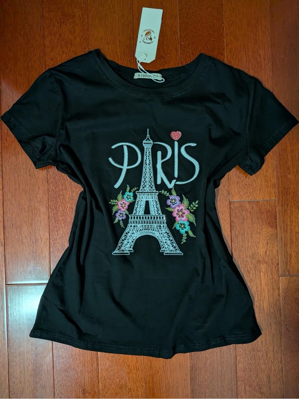 Women's Black 'Paris' Eiffel Tower Graphic Tee